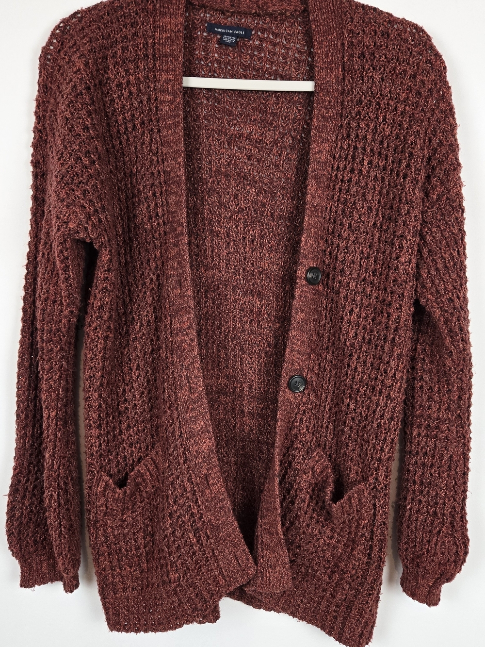 American Eagle Outfitters Marled Rust Lacy Button-Front Open Cardigan